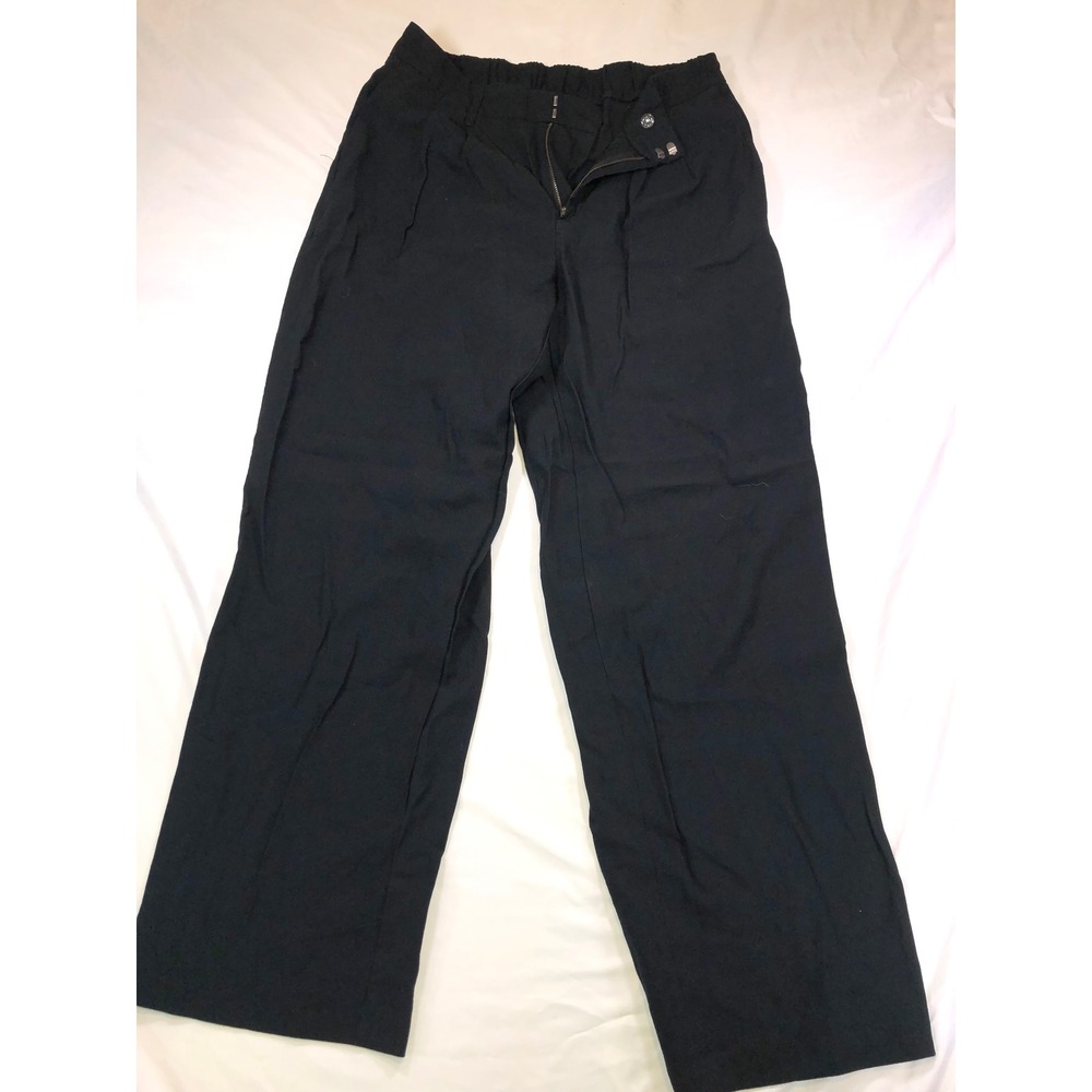 A New Day Black Wide Leg Pleated Trousers Womens 10 Elastic Back Rayon Blend